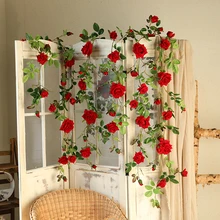 Xuanxiaotong 180 см красная роза цветы лоза для дома свадебный Декор настенное крепление цветок струна свободный изгиб искусственный цветок из ротанга