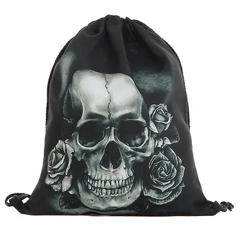 

2019 New Sugar Skull Drawstring Bags 3D Printed Drawstring Backpack For Women Men Halloween Bags Wholse