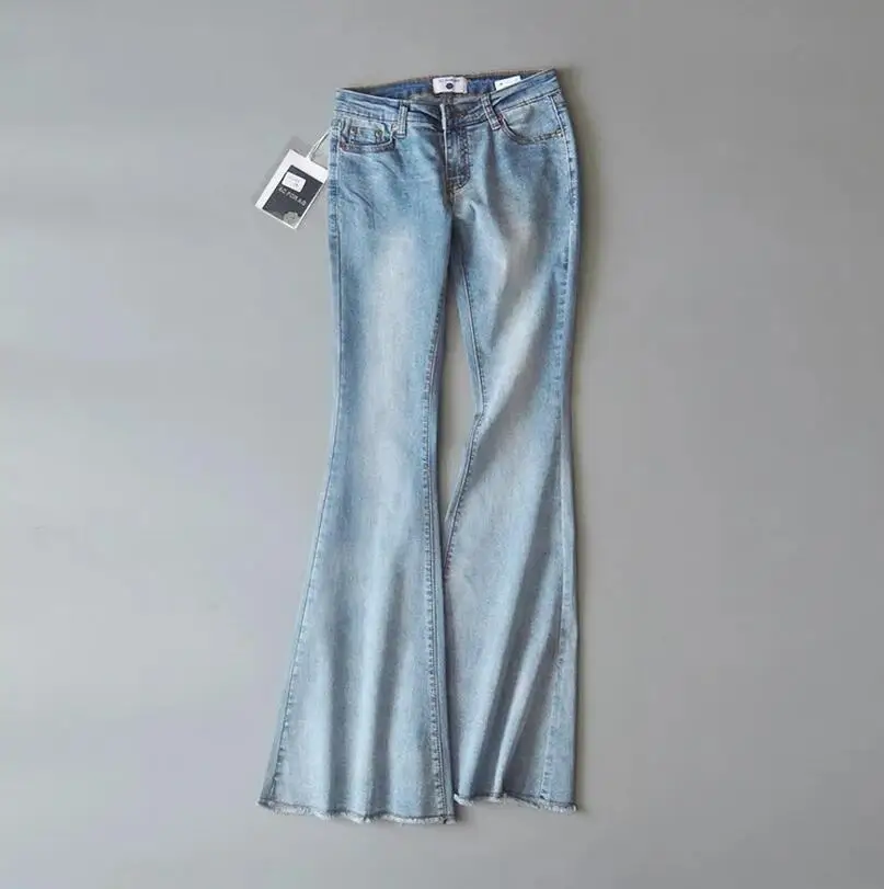Новинка, женские джинсы с высокой талией, женские джинсы клёш в стиле ретро, женские облегающие джинсы, темно-синие широкие джинсовые штаны s369