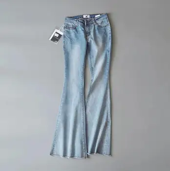 

2018 new women high Waist Flare Jeans Women Retro washed Bell Bottom Skinny Jeans Female Dark Blue Wide Leg Denim Pants s369
