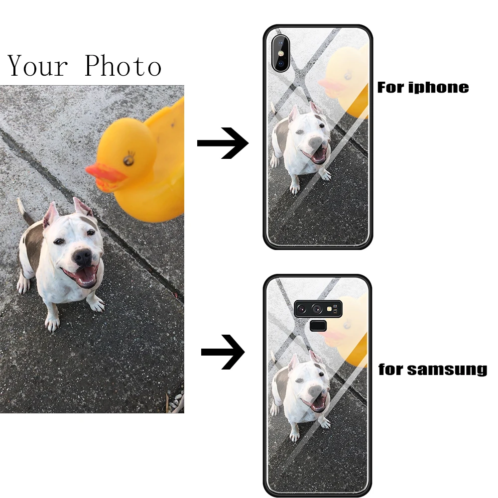

DIY custom picture Customized Photo Tempered glass Cases For iPhone X XS XR MAX 5S 6 6S 7 8 Plus Samsung Galaxy S8 S9 Note 8