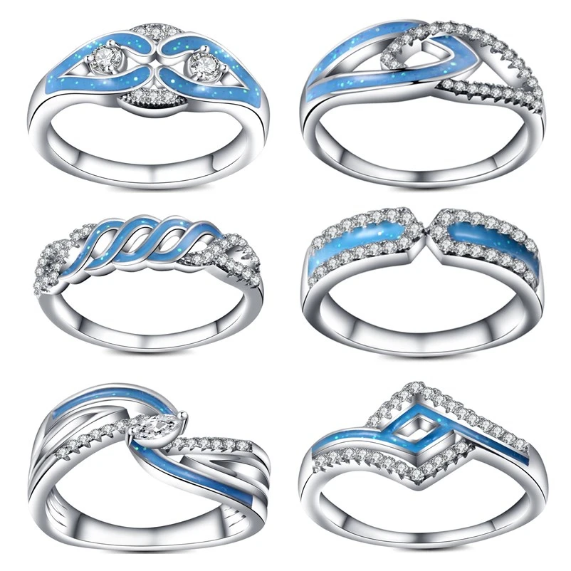 7 Types Women OPal Ring Zircon Finger Circlet Alloy Wedding Rings Charms Gift For Girl Fine Jewelry luxury Bow Festival Present | Украшения
