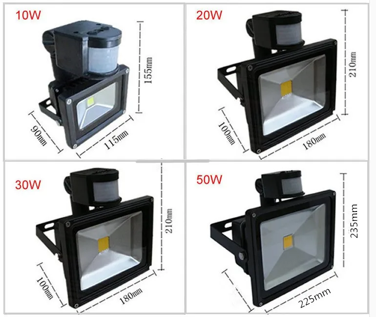 ПИР светодиодный светильник мощностью 10 Вт, 20 Вт, 30 Вт, 50 Вт 220V на открытом воздухе Точечный светильник 100W Поиск светильник с датчиком движения Сенсор Профессиональный светильник уличный светильник