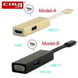 CHYI USB 3,1 концентратор type-C к HDMI/VGA PD 4 K HD ТВ передатчик Thunderbolt 3 Тип c женский с USB 3,0 5 Гбит/с порт разветвитель адаптер