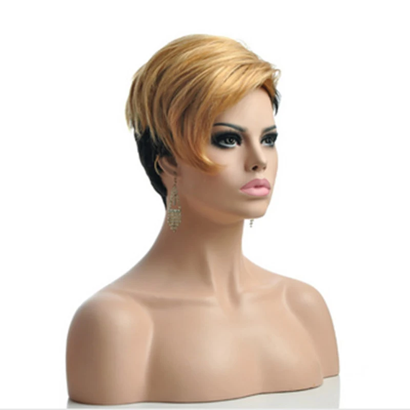 HAIRJOY Монолитным Синтетический женский блонд черный 2 тона двойной цвет короткие прямые волосы парик каждый день