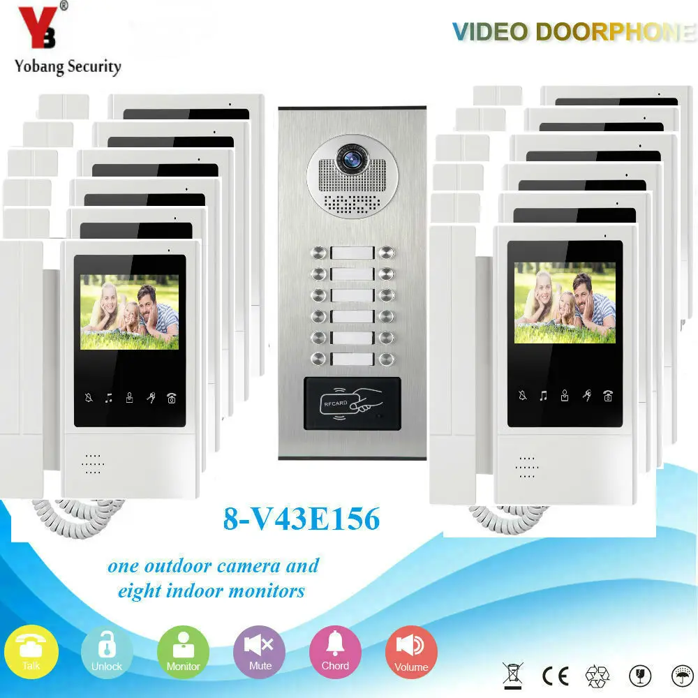 

YobangSecurity 4.3 Inch Color Video Phone Doorbell Camera Entry Intercom System RFID Access Control For 12 Unit Apartment Door