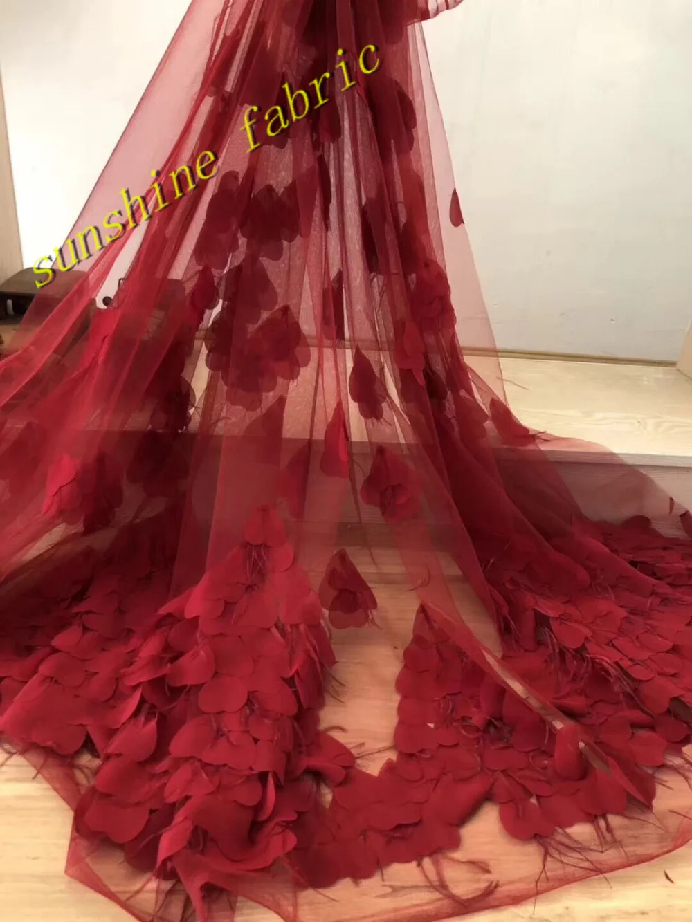 

French Net Lace Fabrics 3d Feather Pattern Embroidered african tulle mesh lace fabric high quality Nigerian Lace