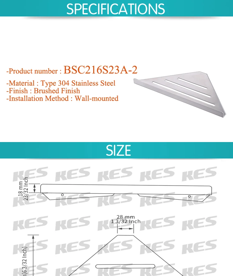 KES угловая полка для душа треугольная ванная комната душевая корзина RUSTPROOF матовый SUS 304 нержавеющая сталь, BSC216S23A-2