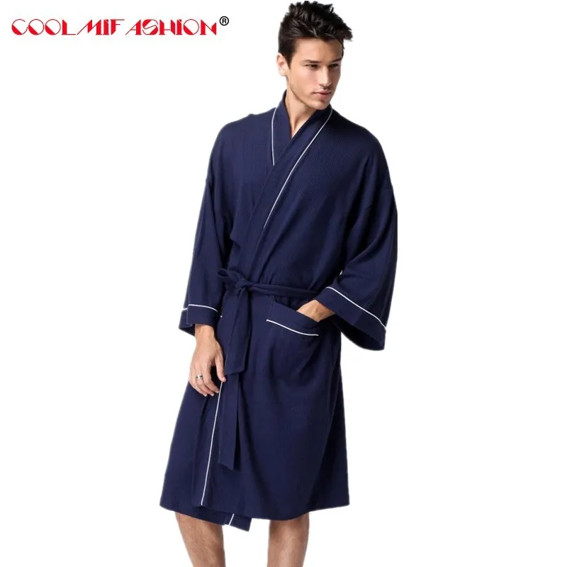 Men Homewear Robe For Mens Waffle cottob Bathrobe Black White Robes