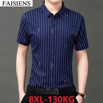 

Plus Size 6XL 7XL Men Striped Shirts Short Sleeve Summer Home Casual Shirt8XL Mans Navy Blue Fashion Purple Black Dress Shirts