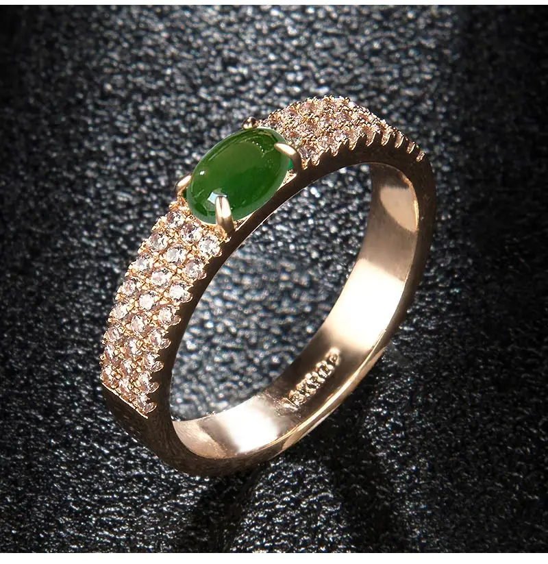 USTAR зеленый камень Обручальные кольца для женщин с AAA кубическим цирконием розовые золотистые Кристаллы Женские кольца для помолвки anel ювелирные изделия