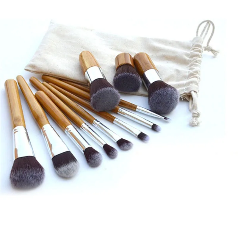 

11pcs Bamboo Handle Makeup Brushes Bronzer Kabuki Round Make Up Brush with Bag Foundation Techniqueing Travel Maquiagem Pincel