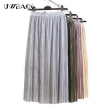 Uwback плиссированные Юбки для женщин Элегантный Для женщин из металла Юбки для женщин серебристый, черный Высокая Талия Юп женский длинный юбку Новинка весны Юбки для женщин EB504
