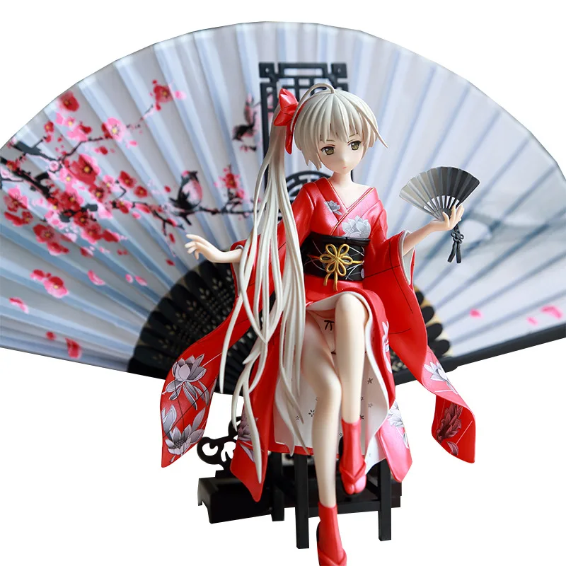 

25cm Comic Kasugano Sora & Fate of The Sky Red/white/black Kimono and Gift Fan Doll Model for Children Toy Birthday Gift