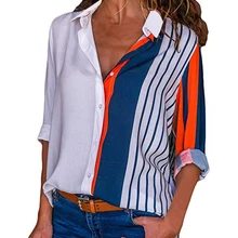 Chiffon Blouse Shirt Casual Tops Long-Sleeve Print Elegant Plus-Size New-Fashion Turn-Down-Collar