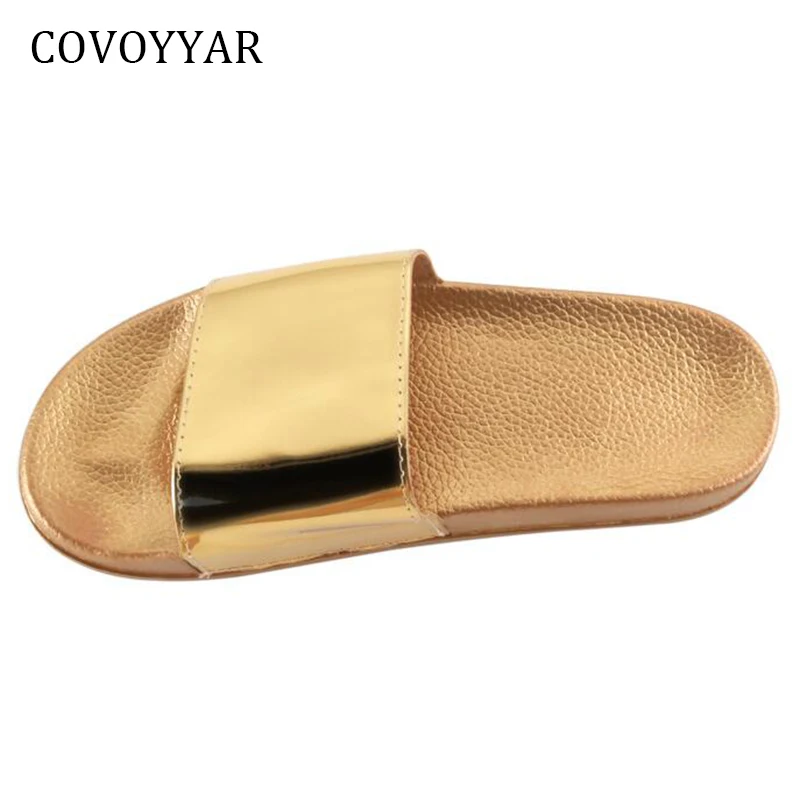 Женские пляжные сандалии с блестками COVOYYAR серебристые/золотистые шлепанцы на