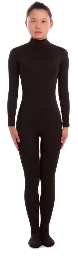 Adult Black Womens Long Sleeve Turtleneck Unitards Footed Spandex ...