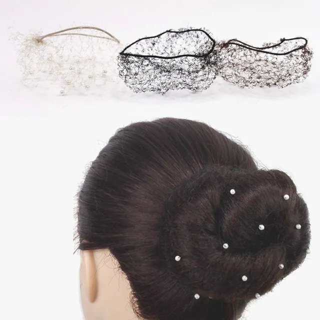 Women Invisible Ballet Bun Cap with Pearl Black Brown Blond Ballet Hair
