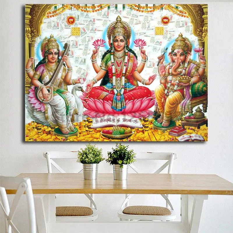 Shri Lakshmi Devi Saraswati Ganesh холст картина печать гостиная домашний декор Современное