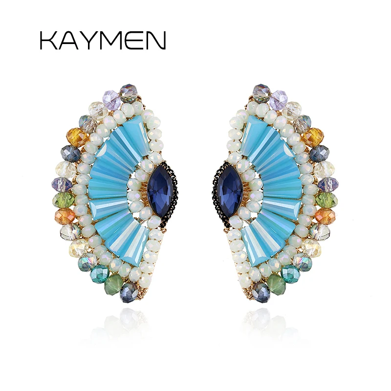 

New Arrival Handmade Fanned Crystal Earrings for Women Golden Plated Crystal Knitting Beads Stud Earrings Party Jewelry EA-04104