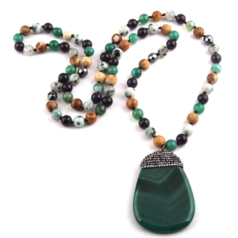 Fashion Stone Mixed Color Knotted Paved Natural Stone Pendant Necklaces