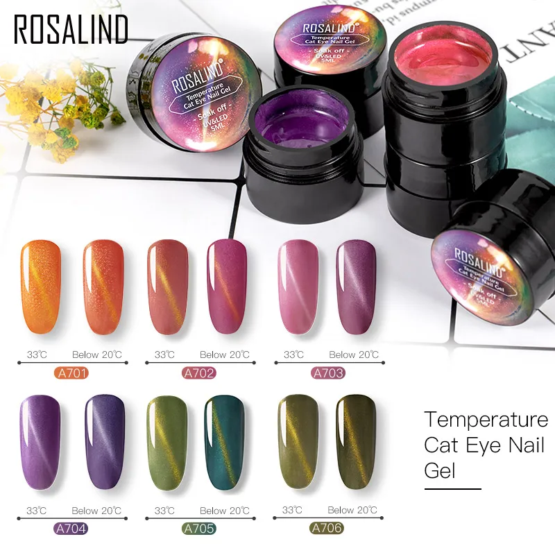 Гель лак для ногтей ROSALIND 5 мл температура кошачий глаз магнитный все маникюра