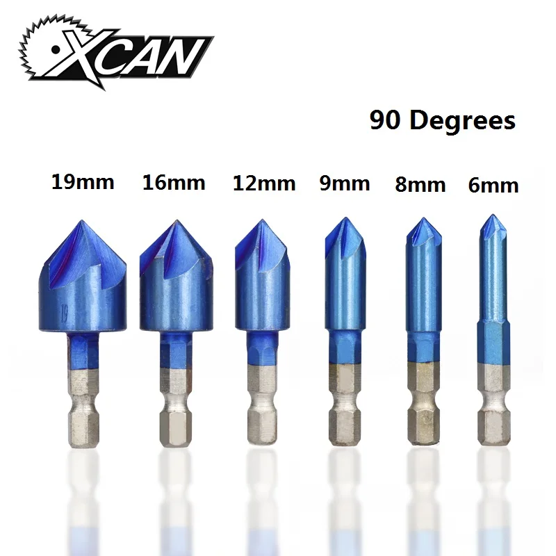 XCAN 6 шт. 6-19 мм 90 градусов 5 флейт сверло с желобками набор HSS фаски Резак нано синий покрытием Зенковка сверло