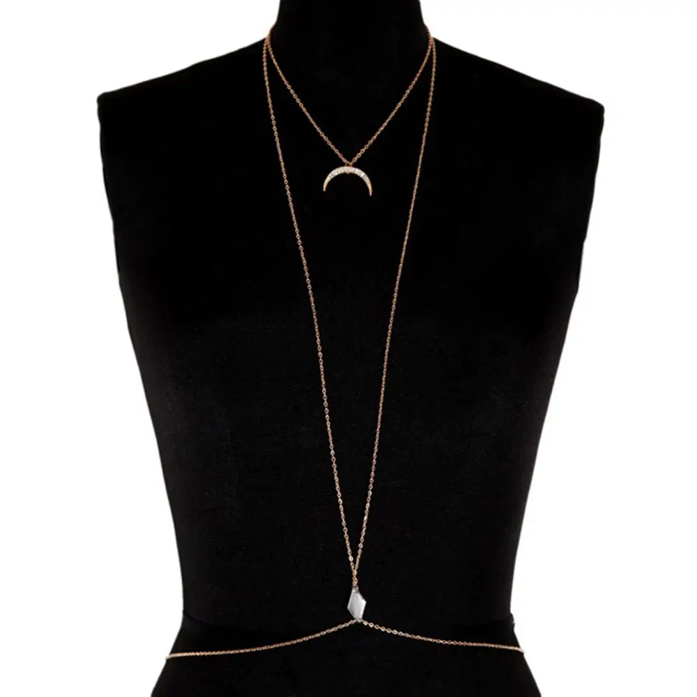 

Fashion Simple Moon Crystal Body Chains High Quality Bikini Harness Beach Jewelry for Sexy Women Summer Body Chain