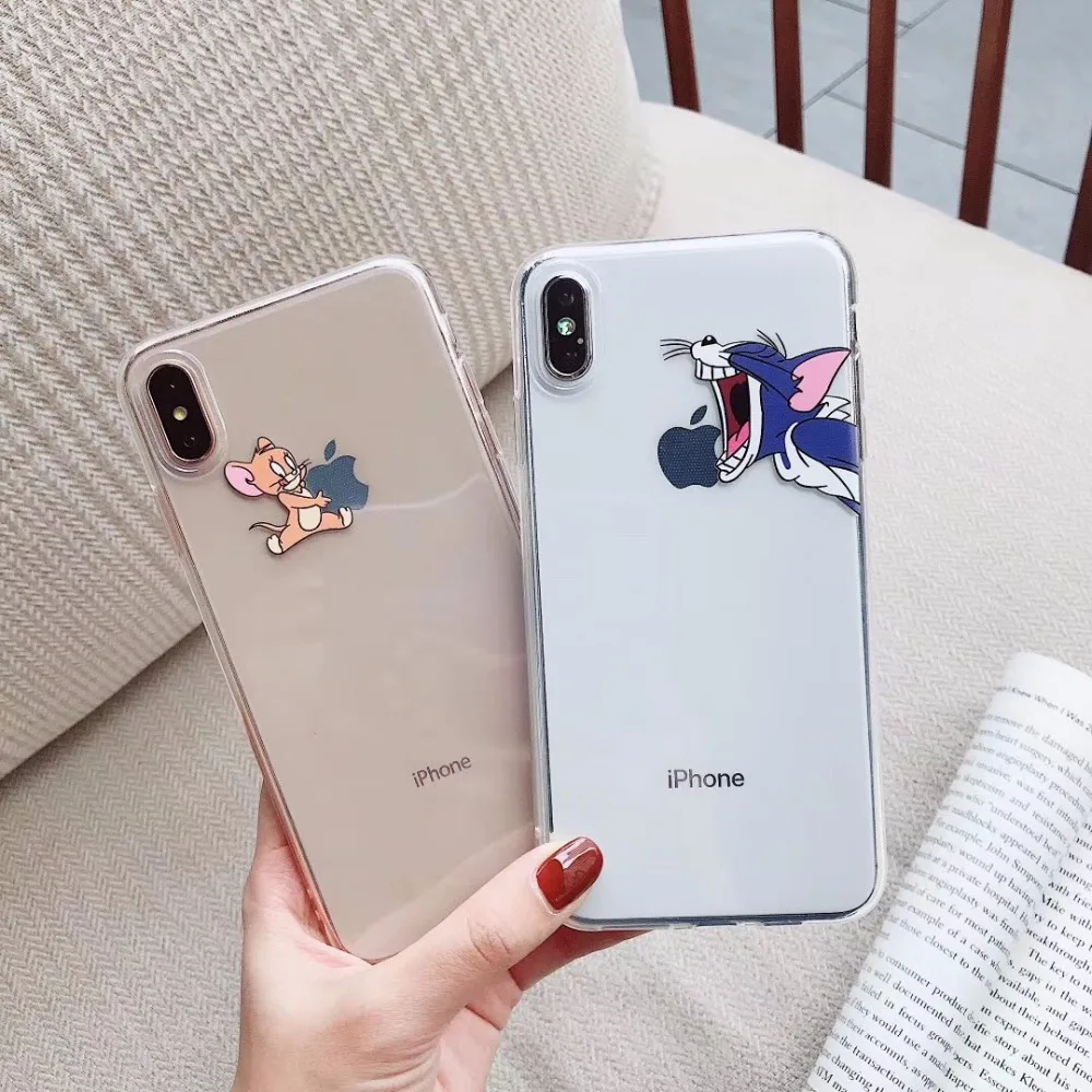 

Cartoon Cat Mouse Tom Jerry Dog Shockproof Anti-knock Transparent Soft Case For iPhone 6 6S 7 7plus 8 8 Plus X Xs XR Xs Max