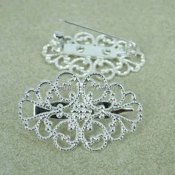 

32x20mm Retro Brooches Base Filigree Flower Bezel Back Pins Findings Settings Blank Multi-color DIY Jewelry Making Wholesale
