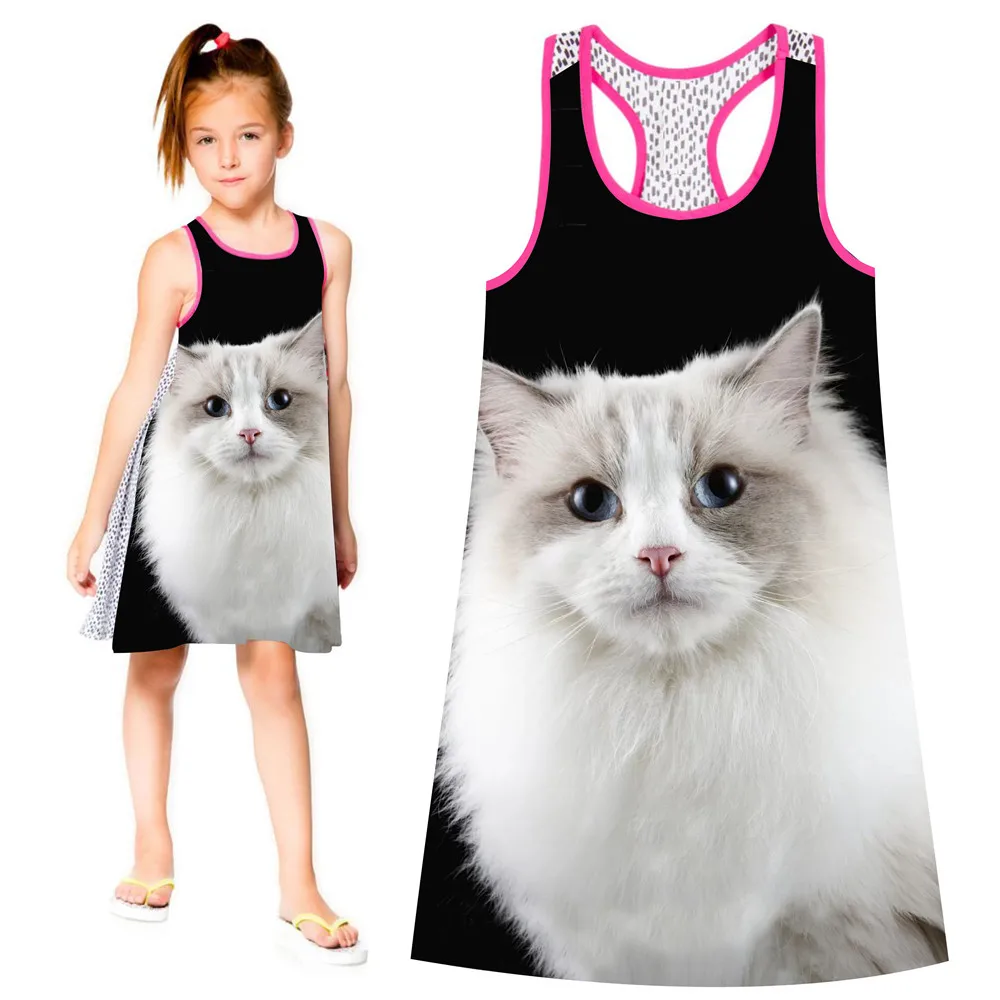 baby Kids Clothes Fashion White cat dress Girl dress nice Girls Dresses Summer style big brand