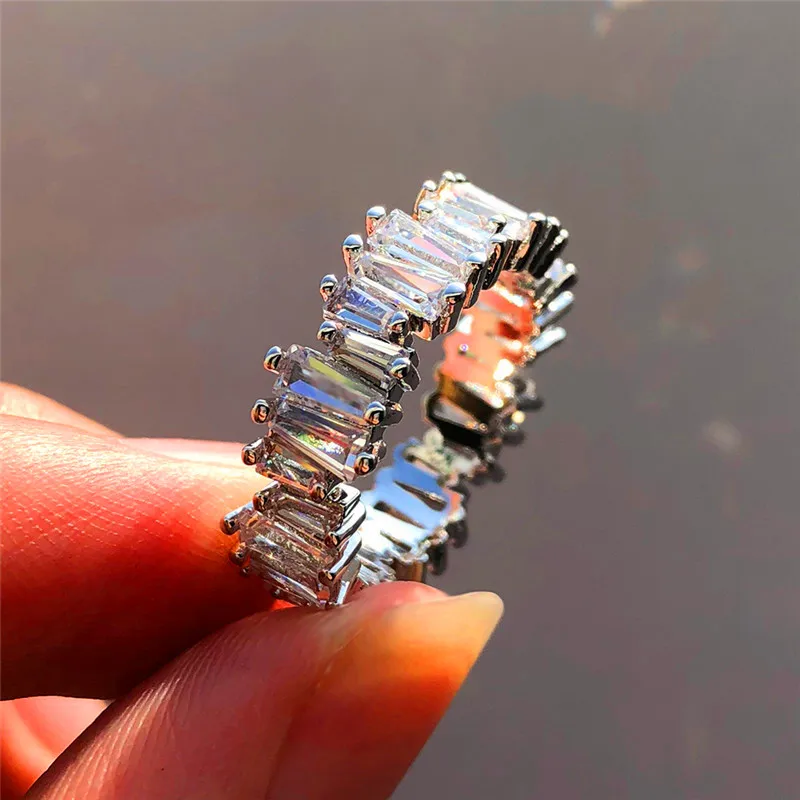 

Boho Fashion Crystal Stone Ring Luxury Female Silver Rose Gold Color Wedding Jewelry Promise Engagement Rings For Women