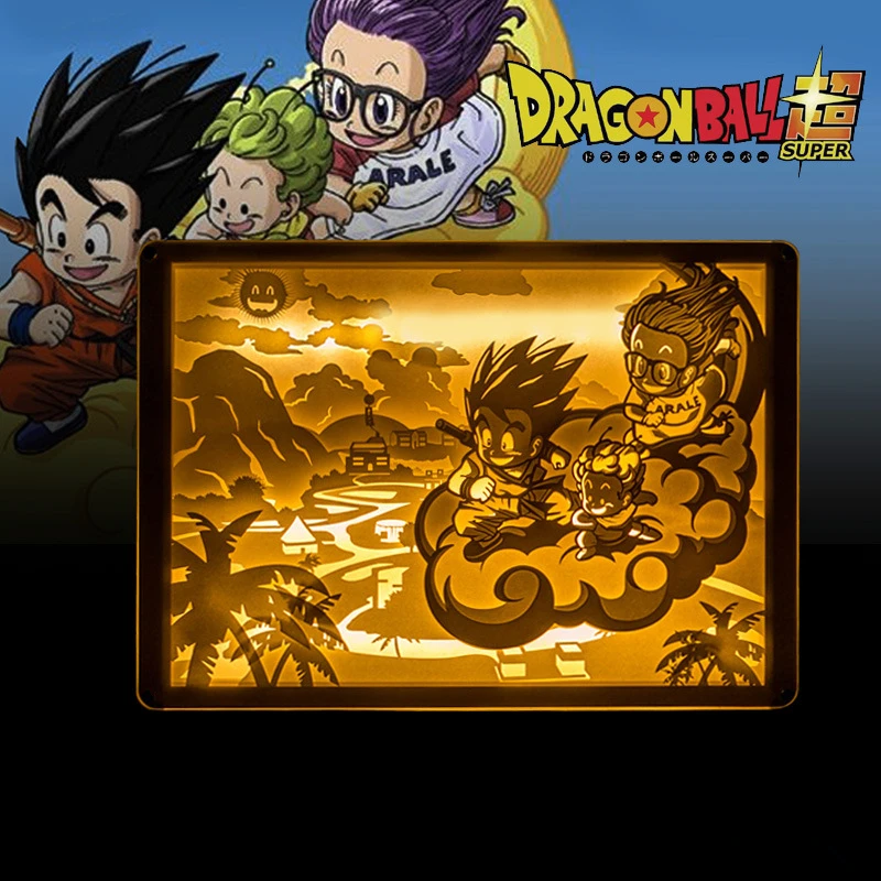 

S.orange Creative 3D Anime DIY DRAGON BALL Young Goku&Alrale Table Lamp LED Night Light Carving Paper Lighting Gifts