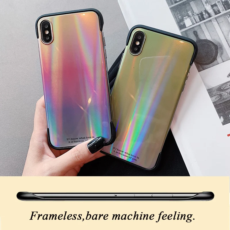 

Frameless Aurora Light Case For iPhone 8 7 Plus Ultra Slim Plating Hard PC Case for Fundas iPhone XR Xs Max X Coque Back Cover