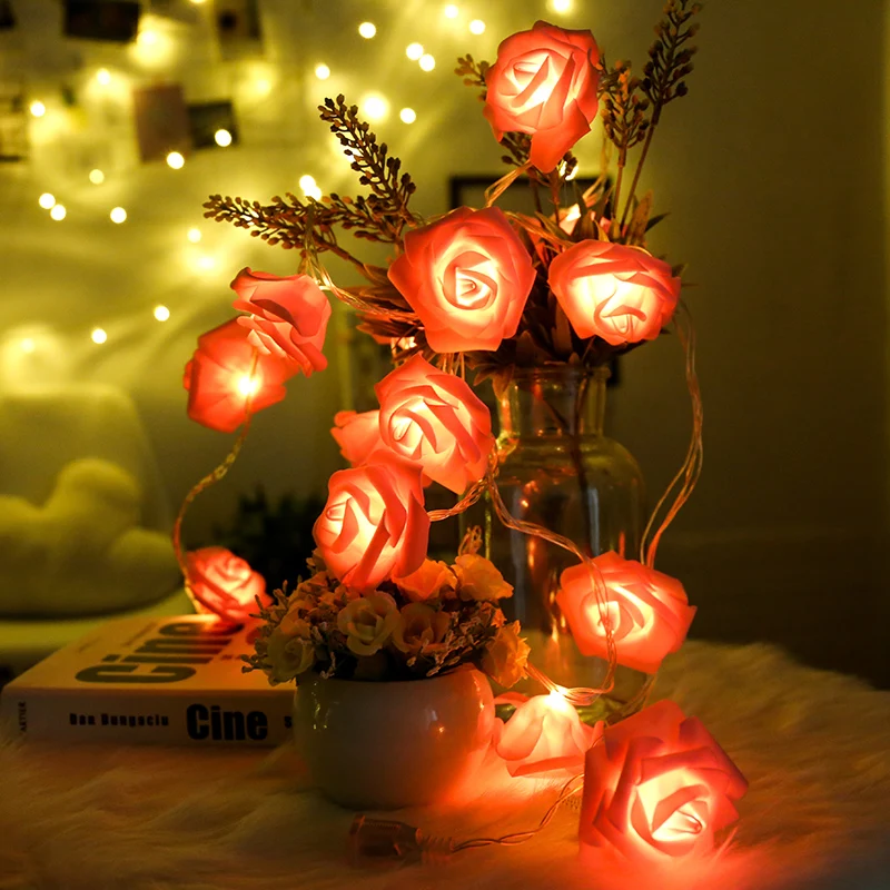 Luces de hadas de flores rosas LED 2 m/3 m/4 m/5 m/10 m Luces de cadena alimentadas por batería dormitorio Luces de Decoración LED de boda Luces de hadas de flores rosas LED 2 m/3 m/4 m/5 m/10 m Luces de cadena alimentadas por batería dormitorio Luces de Decoración LED de boda