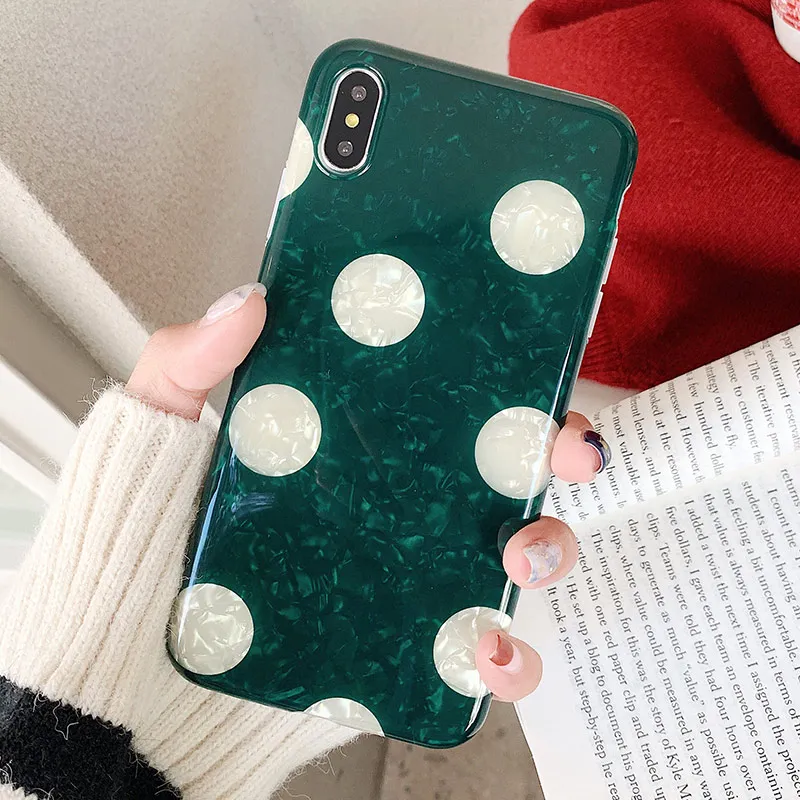 

SoCouple Silicone Phone Case For iphone XS Max Case For iphone X XR 6 S 7 8 Plus Cover Wave Point Retro Green Conch Shell Cases