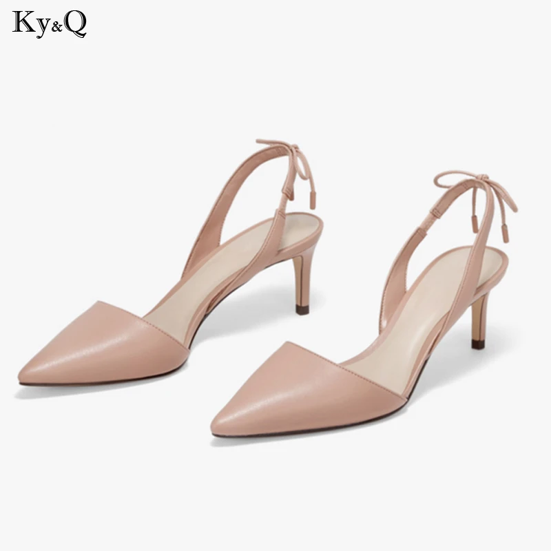 

2019 Spring New Ladies Korean Fashion Trend Comfortable Pointed Fine With Baotou Cross Bow Casual High Heel Wild Sandals 5-8cm