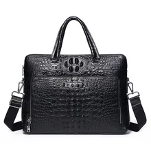 Luxury Crocodile Pattern Men's Briefcase Genuine Leather Handbags Men Business 14 Laptop Bag Real Cow Leather Male Shoulder Bag 100% genuine real crocodile leather head skin men business bag laptop bag briefcase zipper with code locker closure cow strap