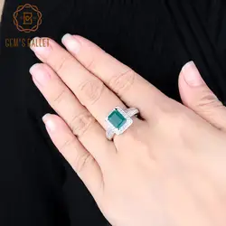 Gem's Ballet 2.05Ct, классическое женское кольцо изумрудной огранки, натуральный зеленый агат, 925 пробы, серебро, драгоценный камень, винтажные