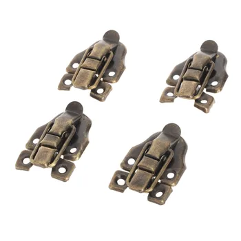 

4Pcs Furniture Hardware Iron Toggle Latch Small Wooden Box Hasp Latch Jewelry Box Padlock Gift Box Antique Brass Drawer Buckle