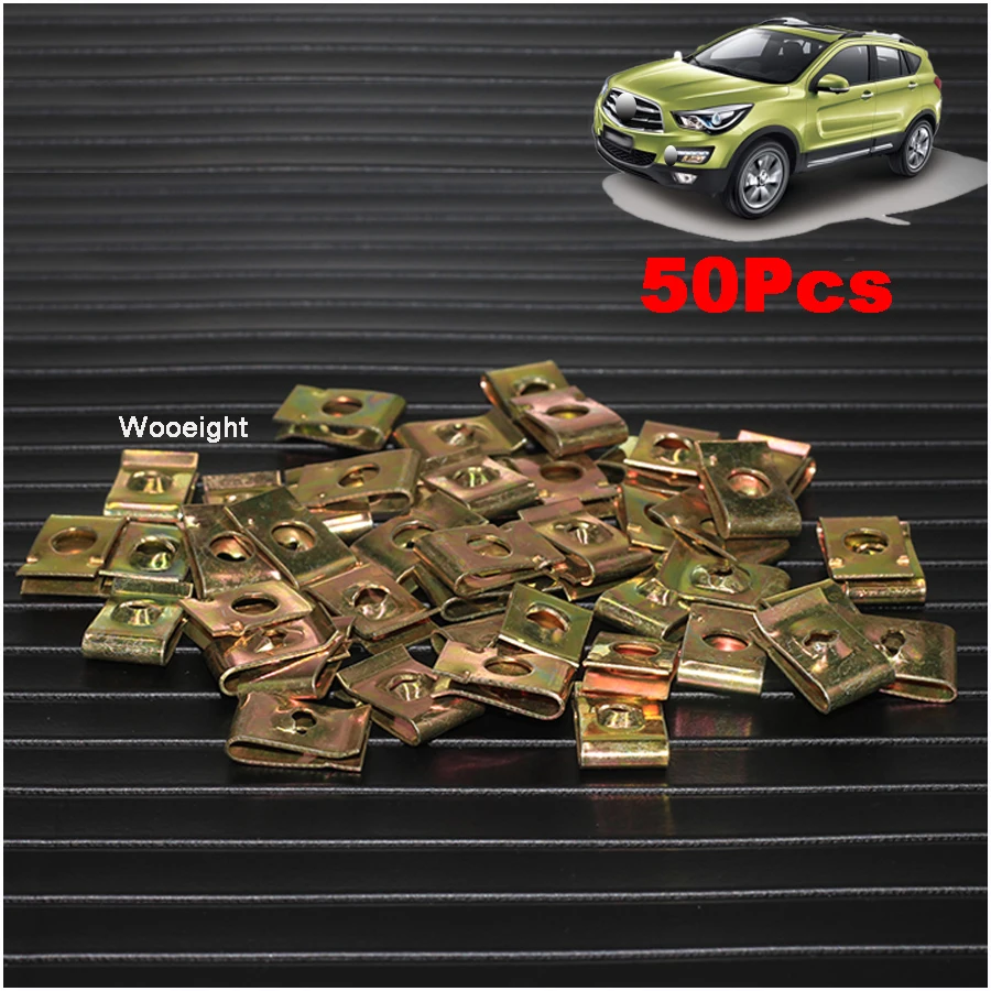 Wooeight 50Pcs Car Fastener Clip Screw Base U Type Nut Mounting Fastener Clips 6mm Dashboard Pannel Speed U-Clips  (8)