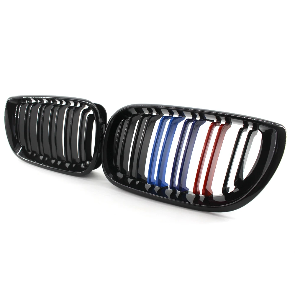 Gloss Black M-Color Double slat Front Kidney Grilles Grill For BMW E46 3 Series 4 Door 02-05 325i 320i 330i