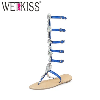 

WETKISS 2020 Summer Gladiator Women Sandals Flip Flop Crystal Flat Sole Sandals Shoes New Fashion Casual Girl Shoes Big Size 50