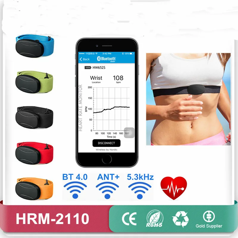 ANT+, Bluetooth 4.0, 5.3kHz 3 in 1 Wireless Heart Rate Sensor ANT+