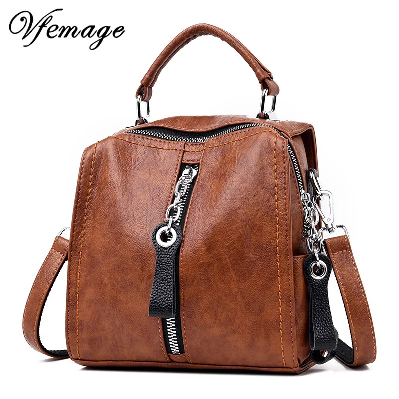 Vfemage لينة حقائب يد جلدية المرأة أكياس مصمم الفتيات صغيرة رفرف أكياس الرجعية Crossbody حقيبة للنساء متعددة الوظائف حقيبة 2019 كيس