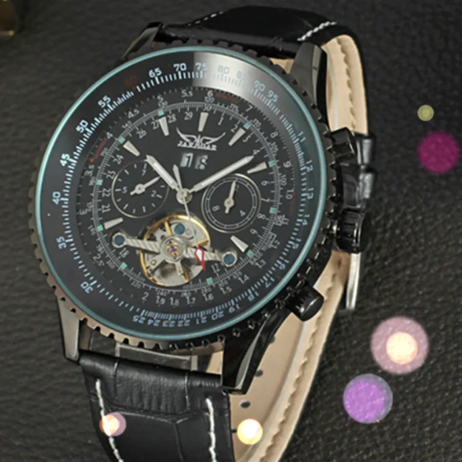 

JARAGAR Top Luxury Brands Tourbillon Watch For Mens Multifunction Automatic Mechanical Leather Watch Clock Men Watch