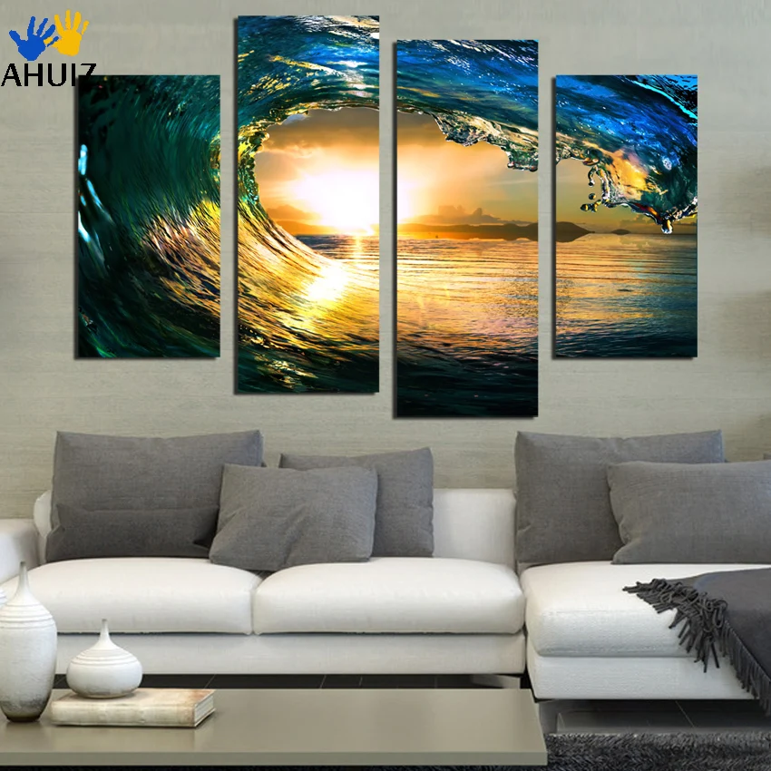 

4 Panel Sea Wave Oil Canvas Painting Seascape Picture Wall Art Cuadros Decoracion Modern Printed Unframed F1890 6