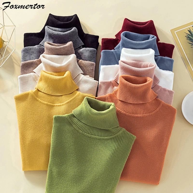 

Hot Women Knitted Turtleneck Sweater Autumn Winter Keep warm Casual Soft Jumper Fashion Slim Femme Elasticity Pullovers 11 color