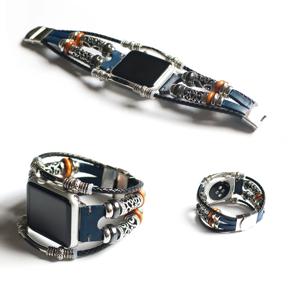 New Handmade Bead Retro Punk Bracelet for Apple Watch Band 42mm 38mm Cow Leather for Apple iWatch 40mm 44mm Series 2 3 4 Strap New Handmade Bead Retro Punk Bracelet for Apple Watch Band 42mm 38mm Cow Leather for Apple iWatch 40mm 44mm Series 2 3 4 Strap