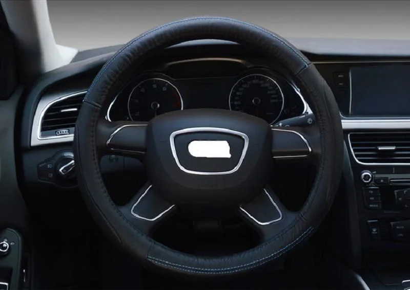 

2017 Leather car steering wheel cover Parallel Lines Car styling Ornamental holes decorations Universal 38CM auto accessories